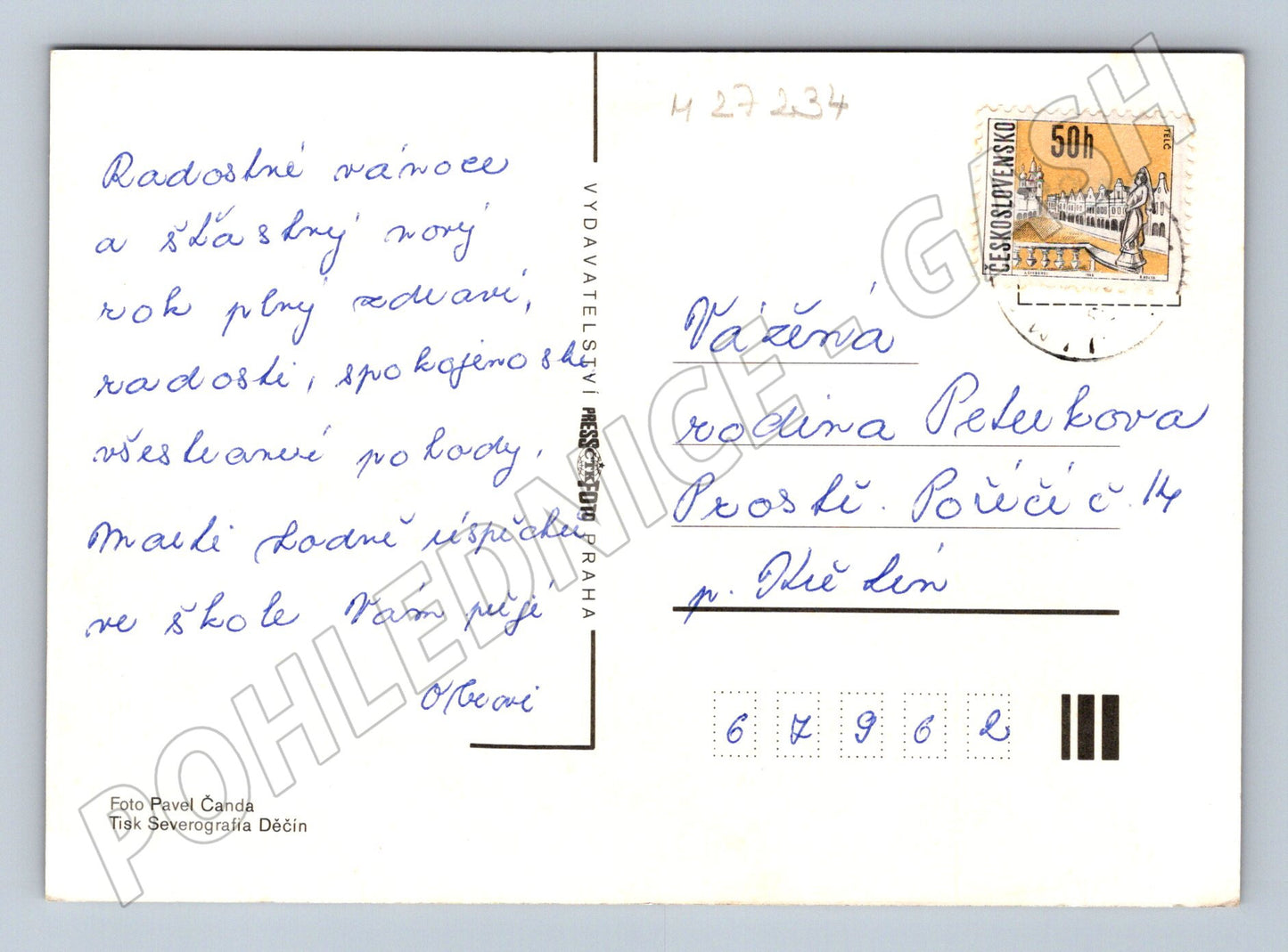 Pohlednice vánoční zátiší se svíčkou a ovocem 1962 (M27234)