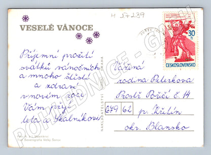Pohlednice Vánoce perníkové srdce ovoce 1977 (M27239)