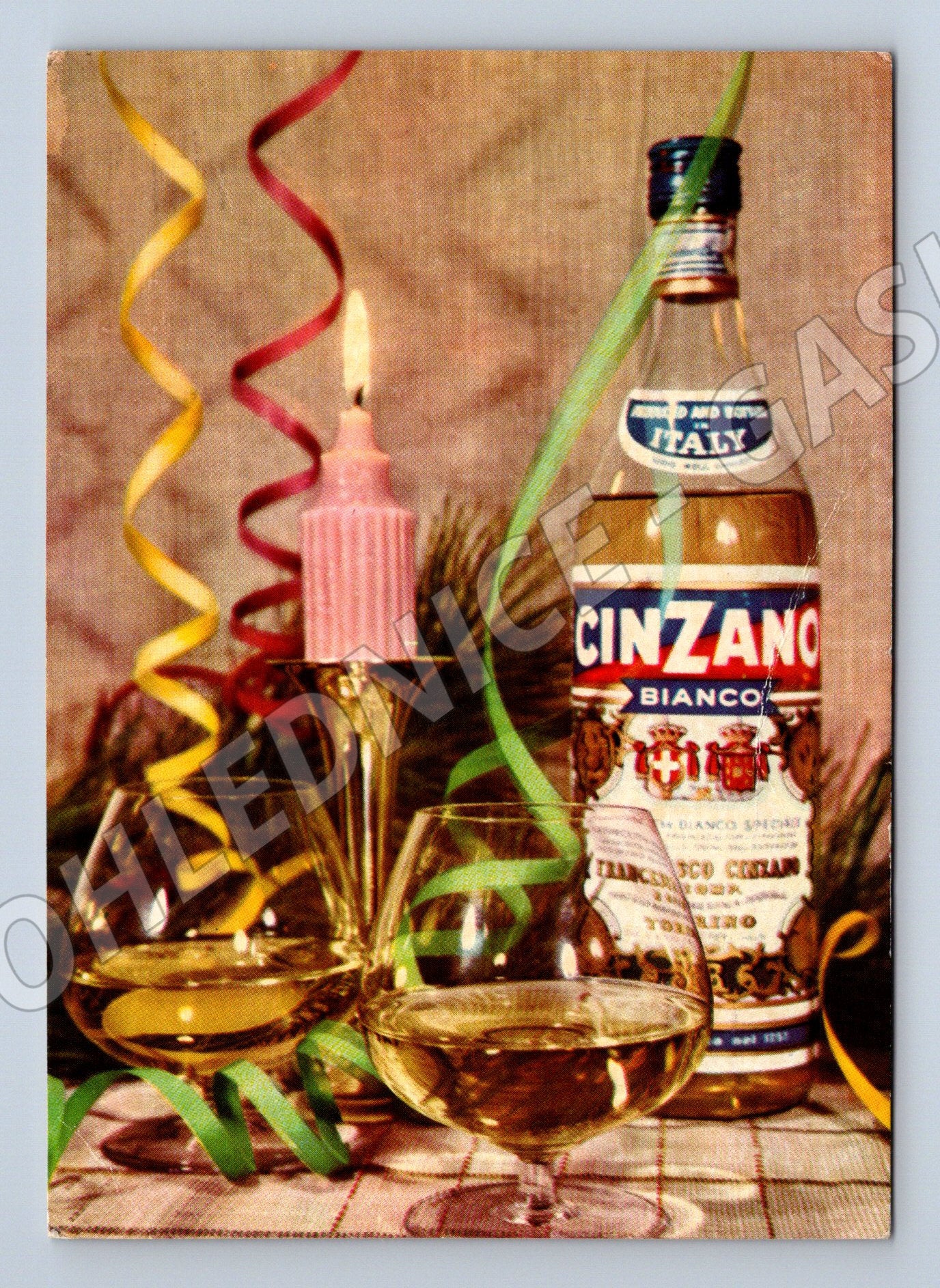 Pohlednice PF Cinzano láhev a sklenice Vánoce 1960s (M27248)
