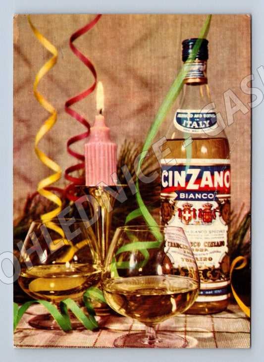 Pohlednice PF Cinzano láhev a sklenice Vánoce 1960s (M27248)