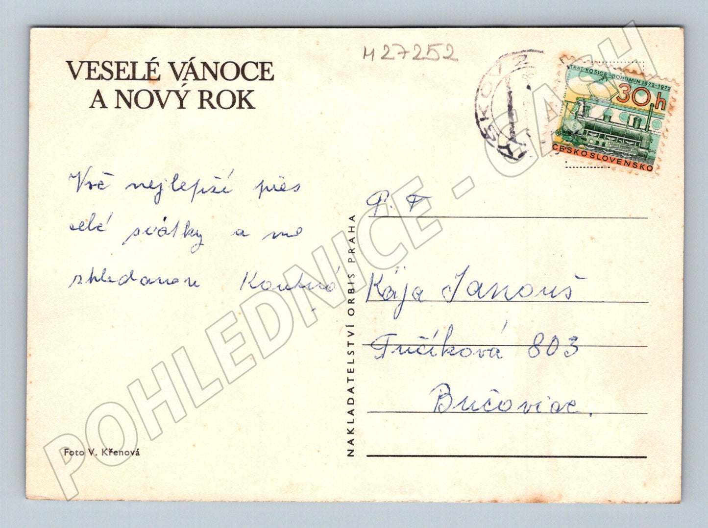 Pohlednice Vánoční s ovocem a svíčkami 1972 (M27252)