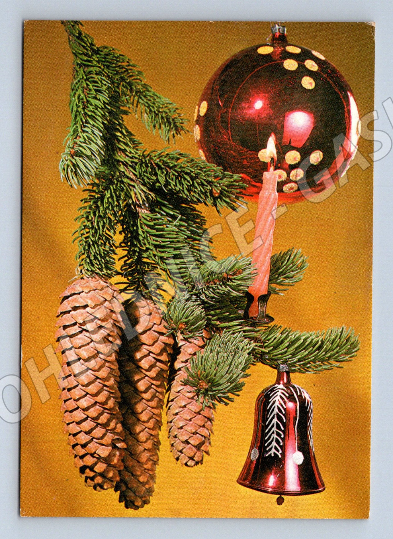 Pohlednice Vánoční motiv svíčka a ozdoby 1971 (M27257)