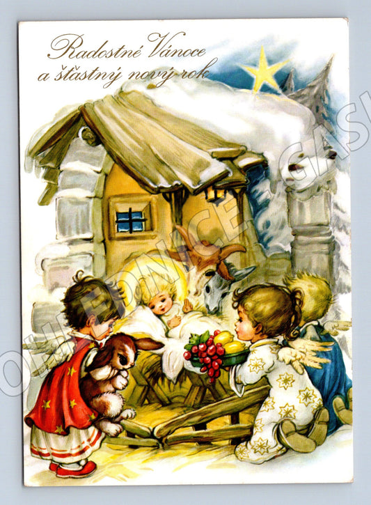 Pohlednice Vánoční motiv Ježíšek a andělé 1997 (M27258)
