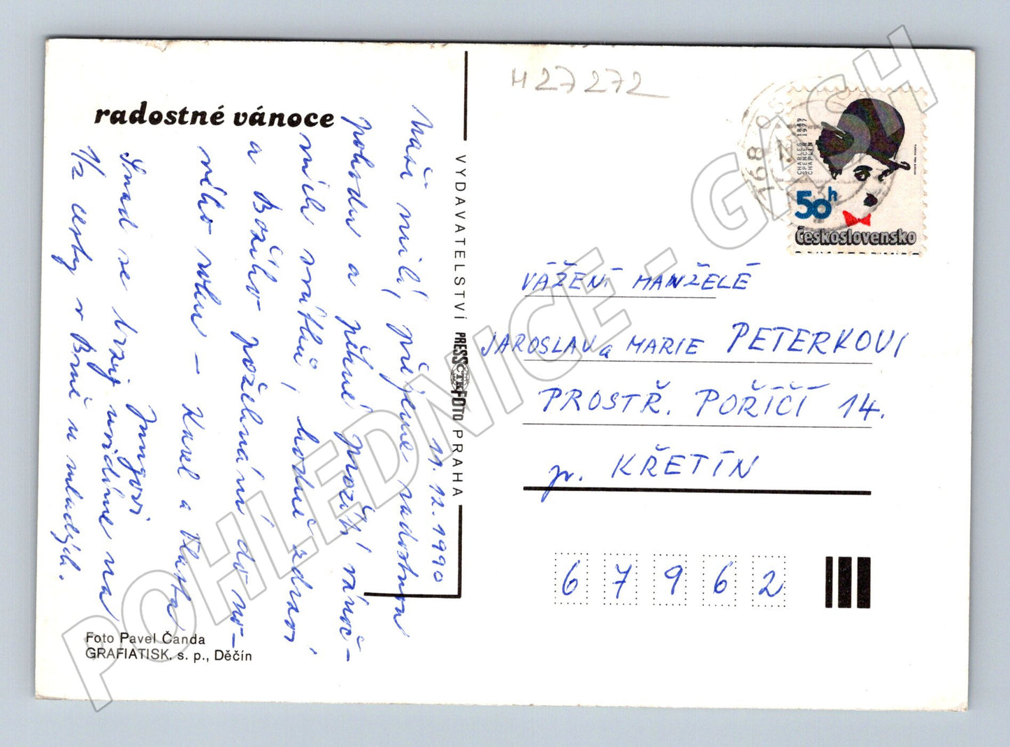 Pohlednice Vánoční motiv cukroví svíčky 1990 (M27272)