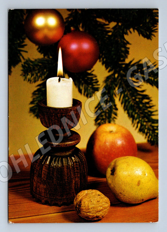 Pohlednice vánoční motiv svíčka a jablka 2012 (M27275)