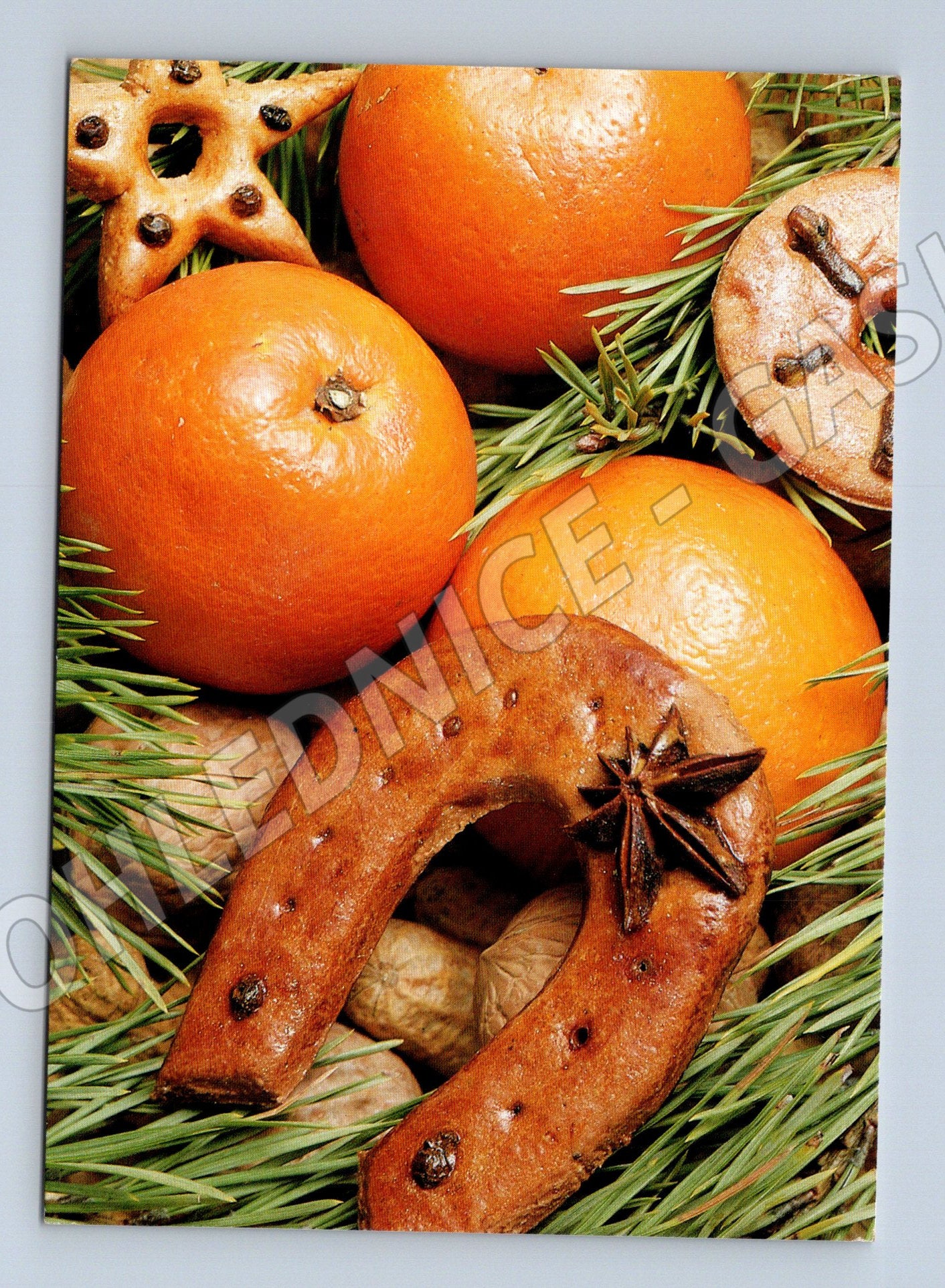 Pohlednice Vánoční motiv pomeranče a cukroví (M27280)