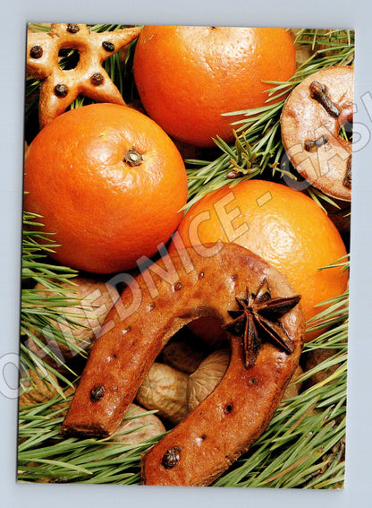 Pohlednice Vánoční motiv pomeranče a cukroví (M27280)