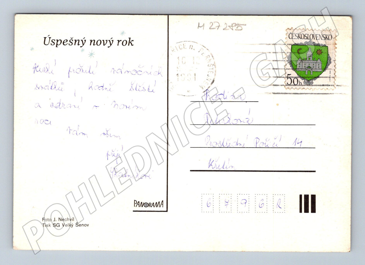 Pohlednice Novoroční hodiny a svícen 1991 (M27285)
