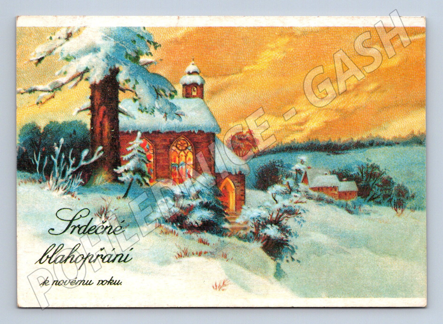Pohlednice novoroční zimní krajina s kaplí 1962 (M27287)