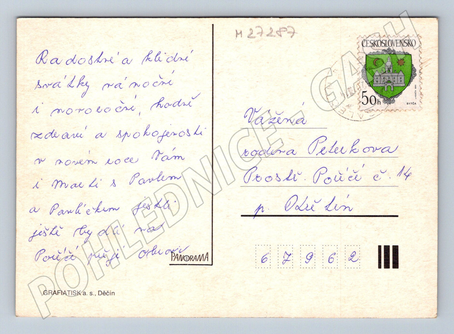 Pohlednice novoroční zimní krajina s kaplí 1962 (M27287)