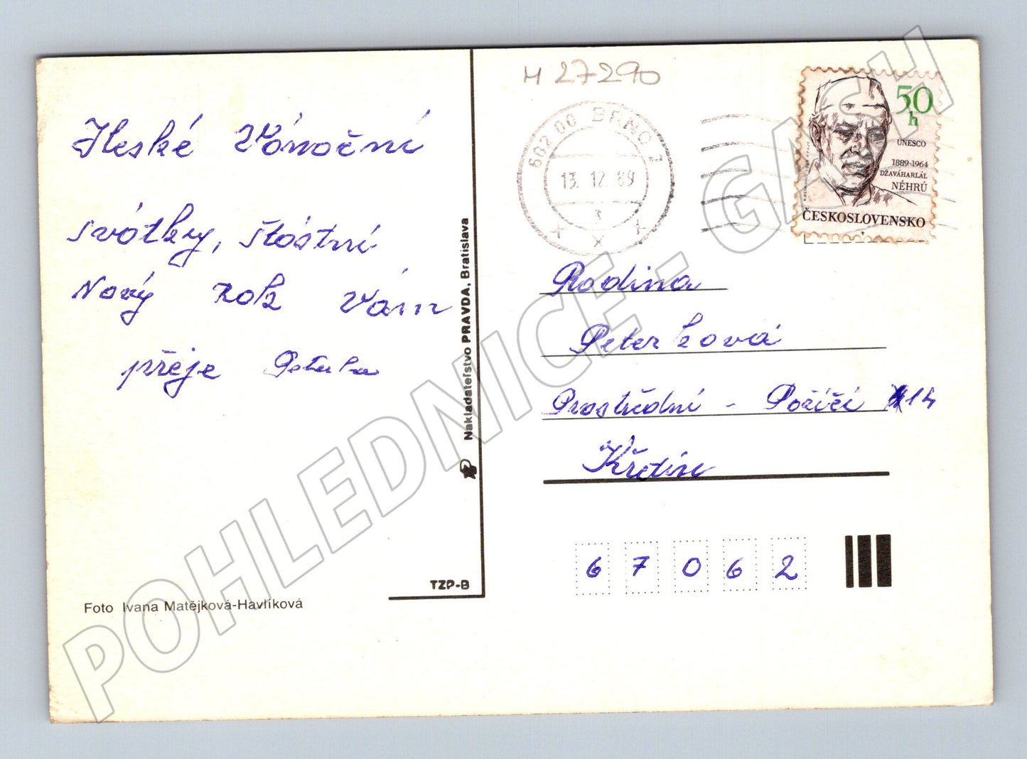 Pohlednice Vánoční svíčka ořechy 1989 (M27290)