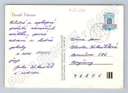 Pohlednice Vánoční zimní scéna s jelenem 1999 (M27293)
