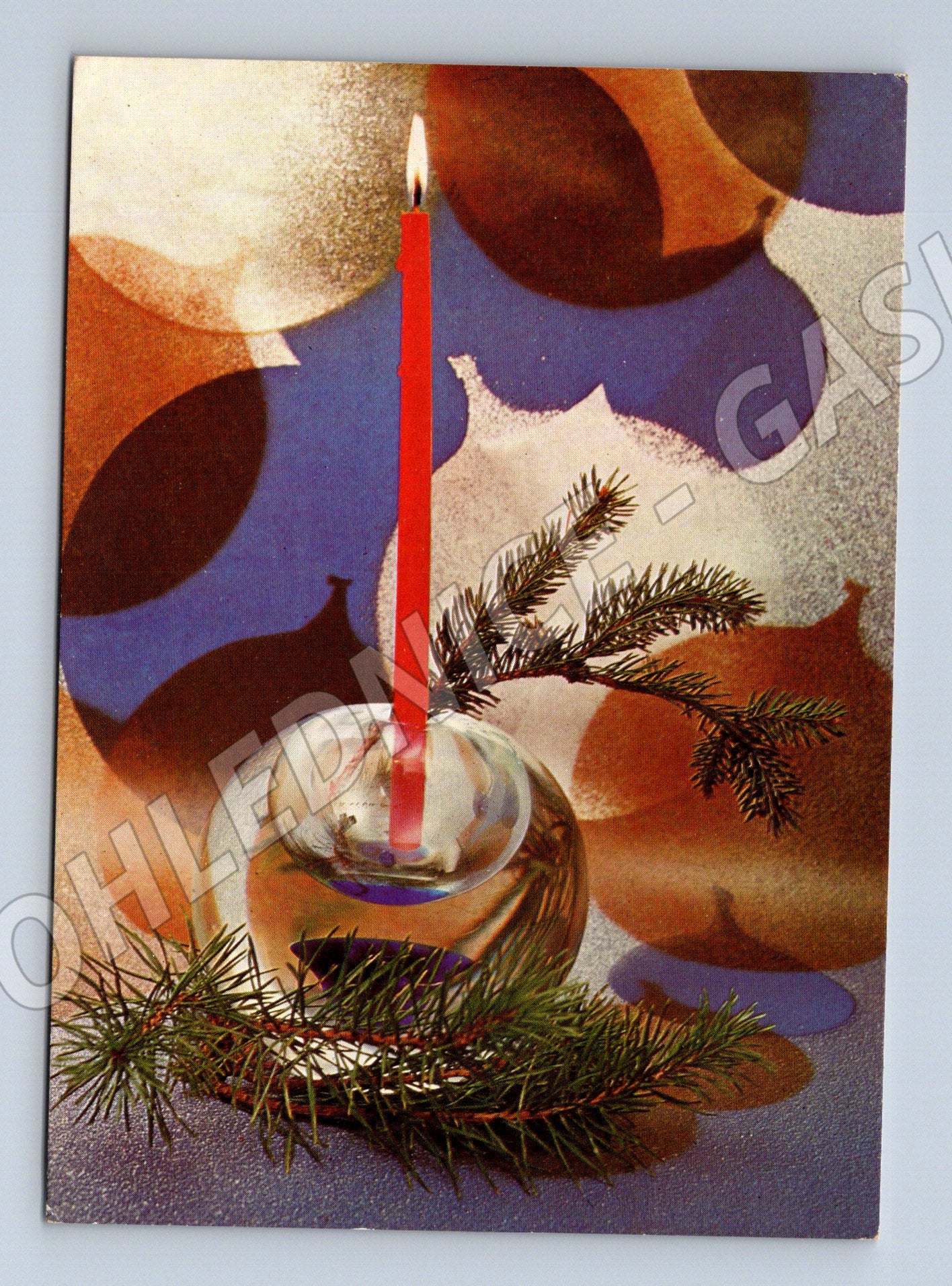Pohlednice Vánoční motiv borovicové větve 1982 (M27298)
