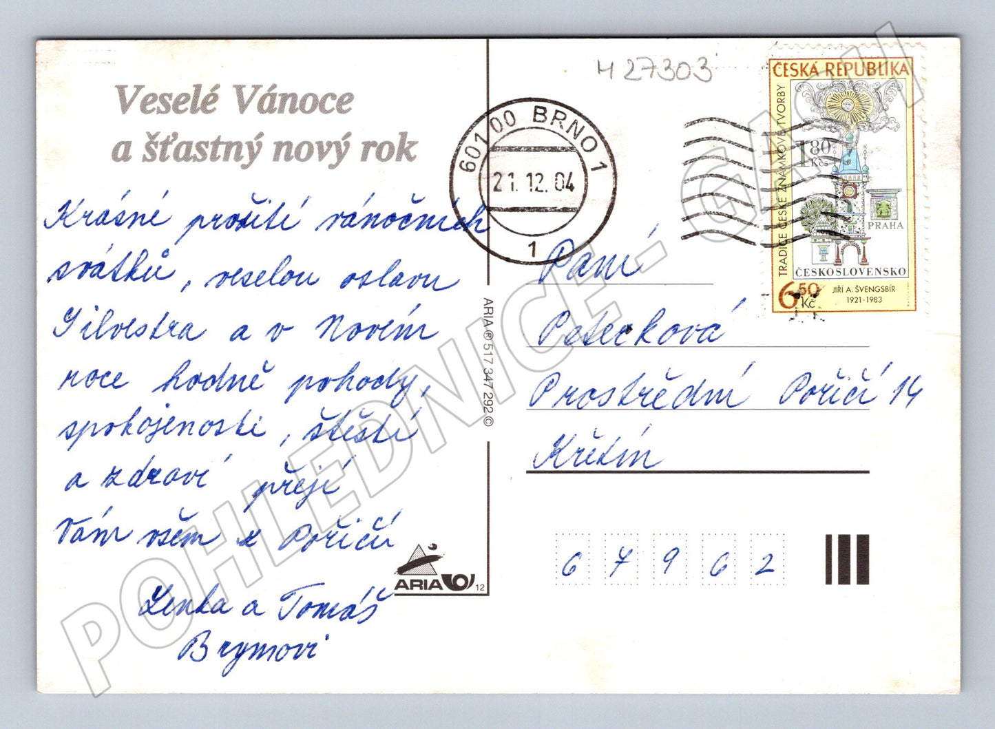 Pohlednice Vánoční motiv se sněhuláky 2004 (M27303)