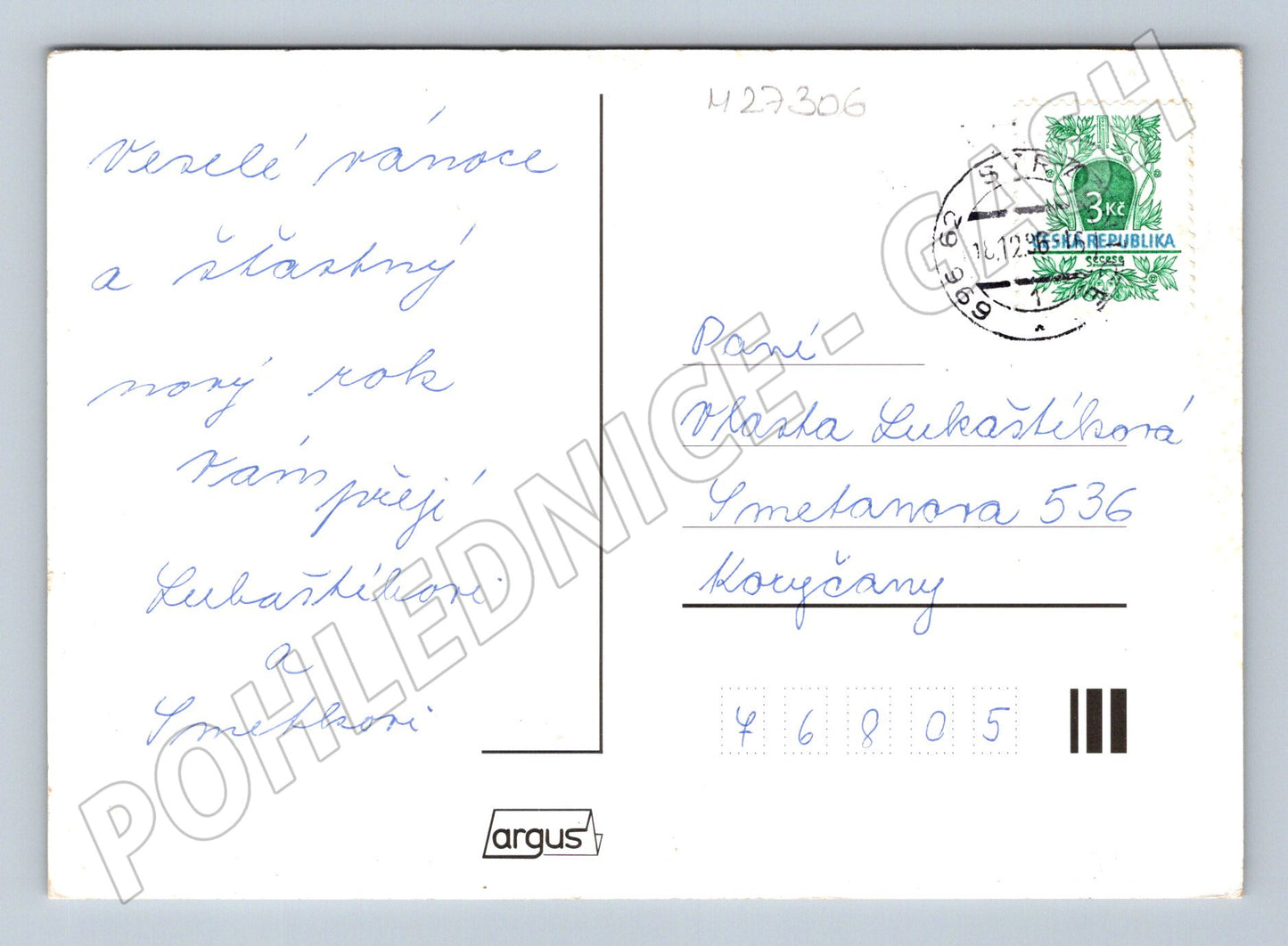 Pohlednice Vánoční zimní krajina dárky 1993 (M27306)