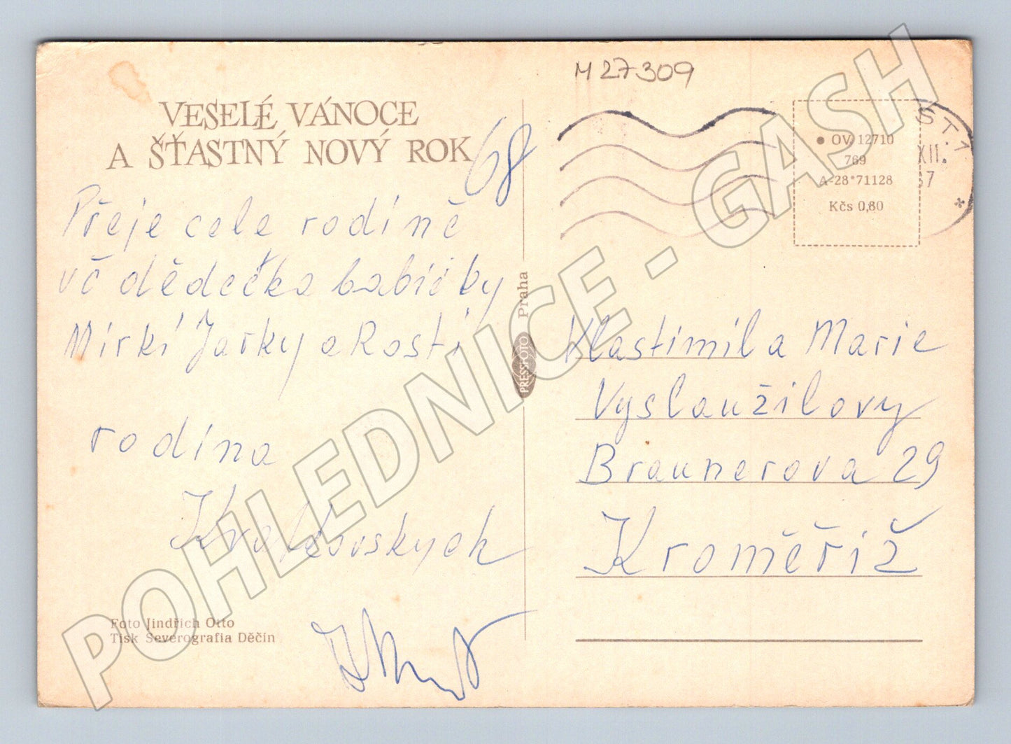 Pohlednice Vánoční svíce a stromek 1967 (M27309)
