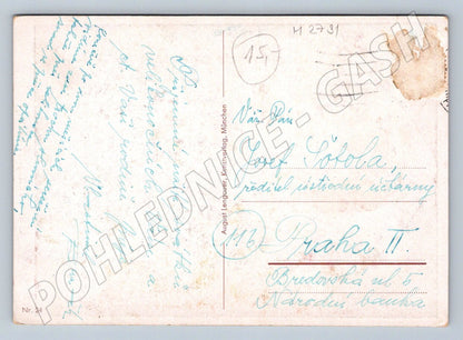 Pohlednice bavorská dívka půllitr a preclík Mnichov (M2731)