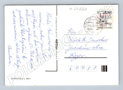 Pohlednice Vánoční scéna s dětmi a prasetem 1991 (M27320)