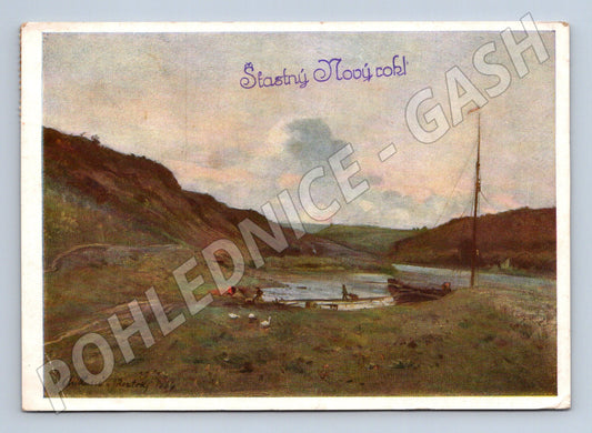 Pohlednice Novoroční Údolí Vltavy u Roztok 1956 (M27322)