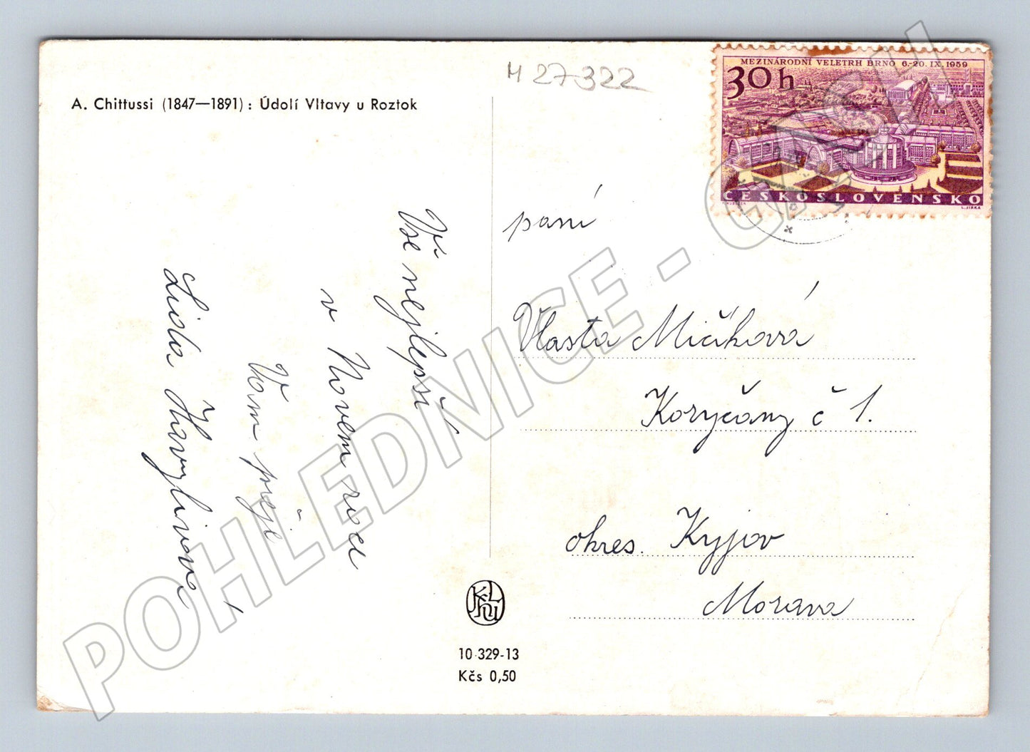 Pohlednice Novoroční Údolí Vltavy u Roztok 1956 (M27322)