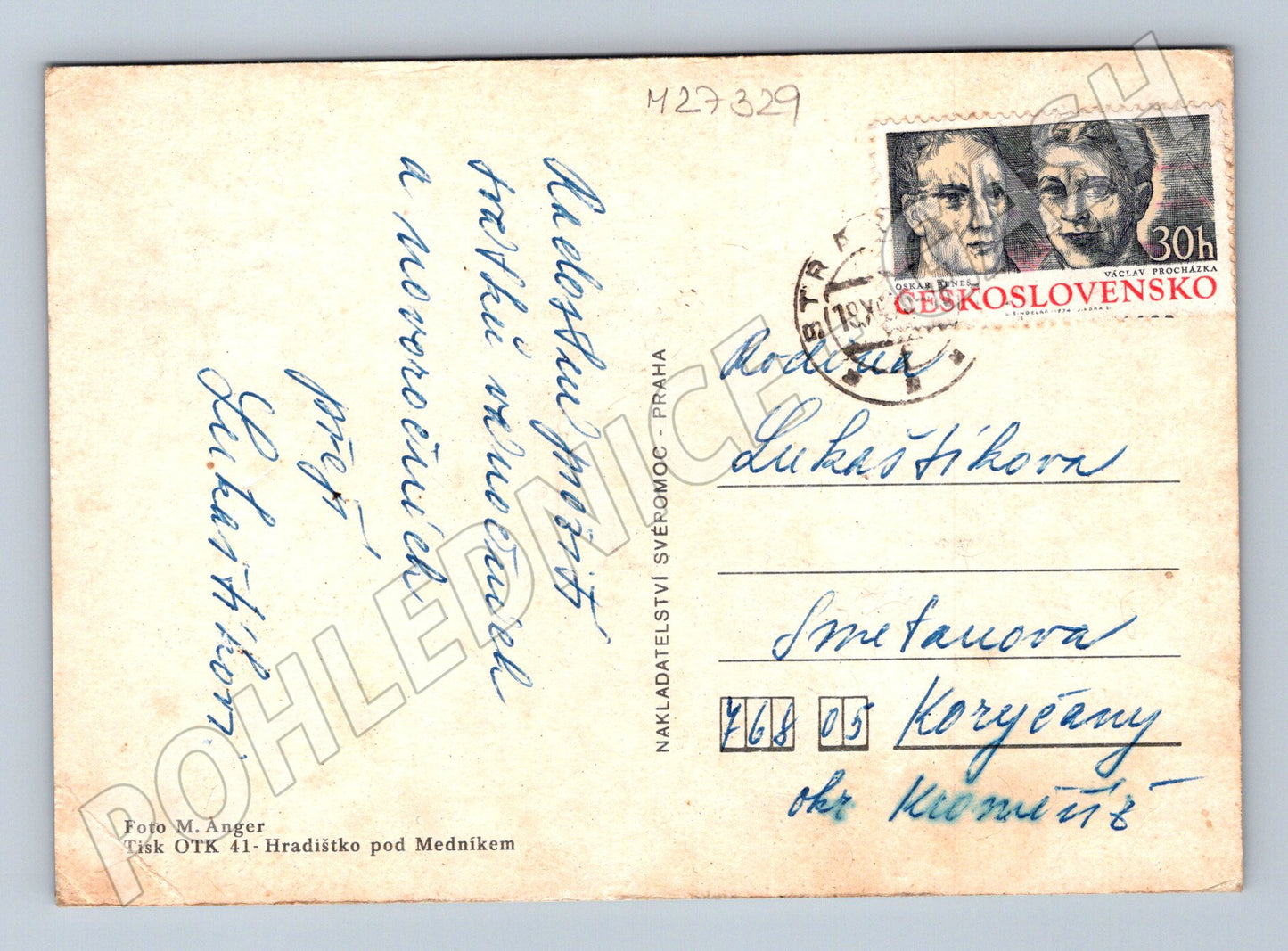 Pohlednice Veselé vánoce zimní krajina s chalupami (M27329)