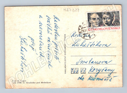 Pohlednice Veselé vánoce zimní krajina s chalupami (M27329)