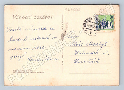 Pohlednice Vánoční pozdrav zimní motiv svíčka (M27330)