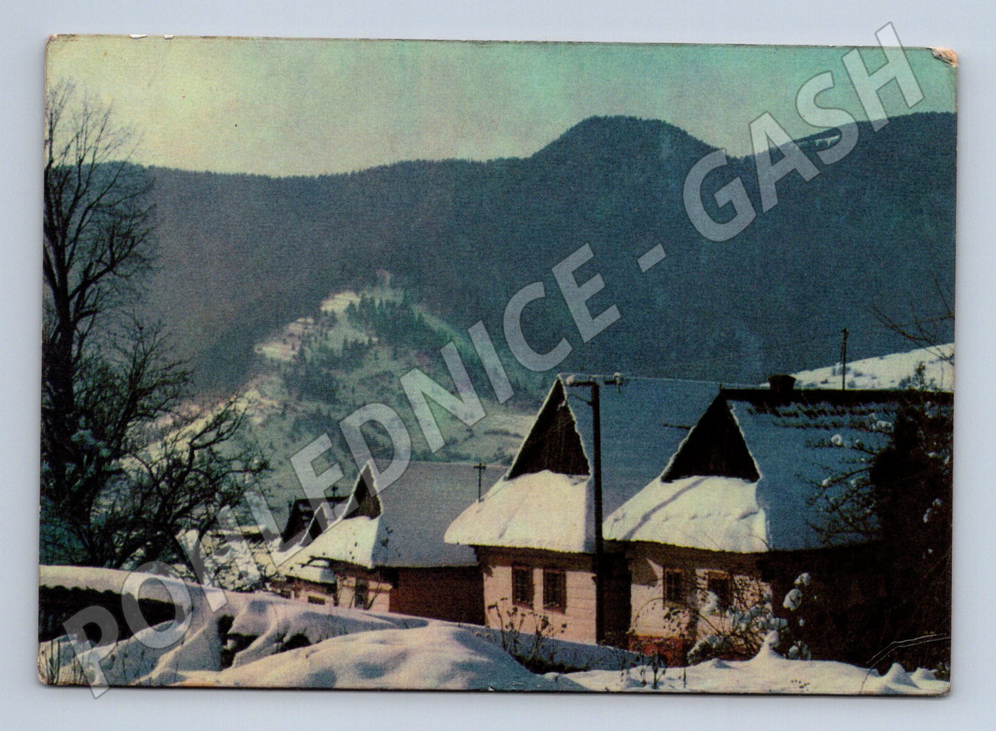Pohlednice zimní krajina sníh domy 1960 (M27333)