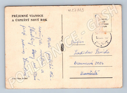 Pohlednice zimní krajina sníh domy 1960 (M27333)