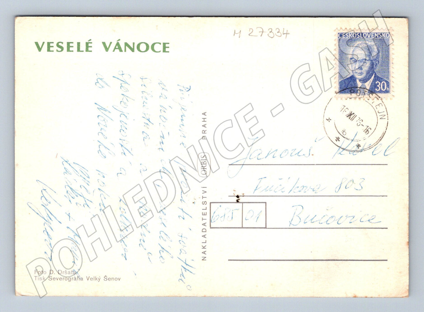 Pohlednice zimní chalupa zasněžená krajina 1973 (M27334)