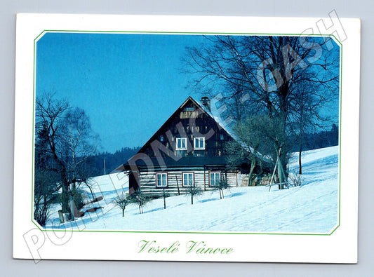 Pohlednice Vánoční chalupa zasněžená 1998 (M27335)