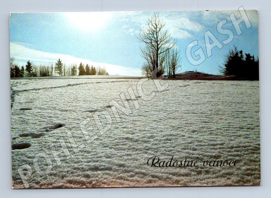 Pohlednice Vánoce zimní krajina cca 1970 (M27337)