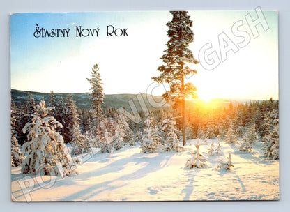 Pohlednice Šťastný Nový Rok zasněžená krajina (M27344)