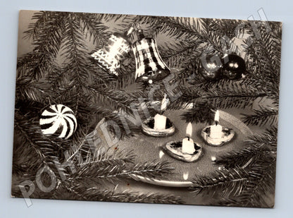 Pohlednice Vánoční motiv svíčky jehličí 1973 (M27358)