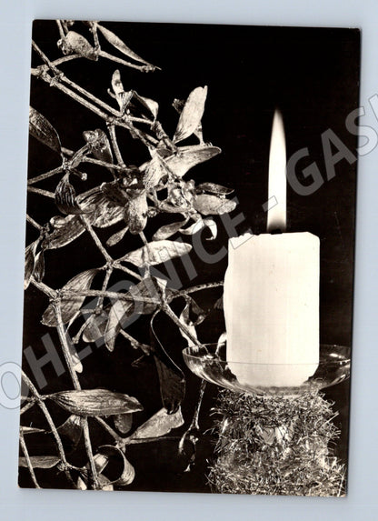 Pohlednice Vánoční jmelí svíčka 1953 (M27359)