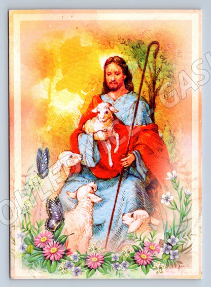 Pohlednice pastýř s ovcemi a beránkem etnografie (M2736)