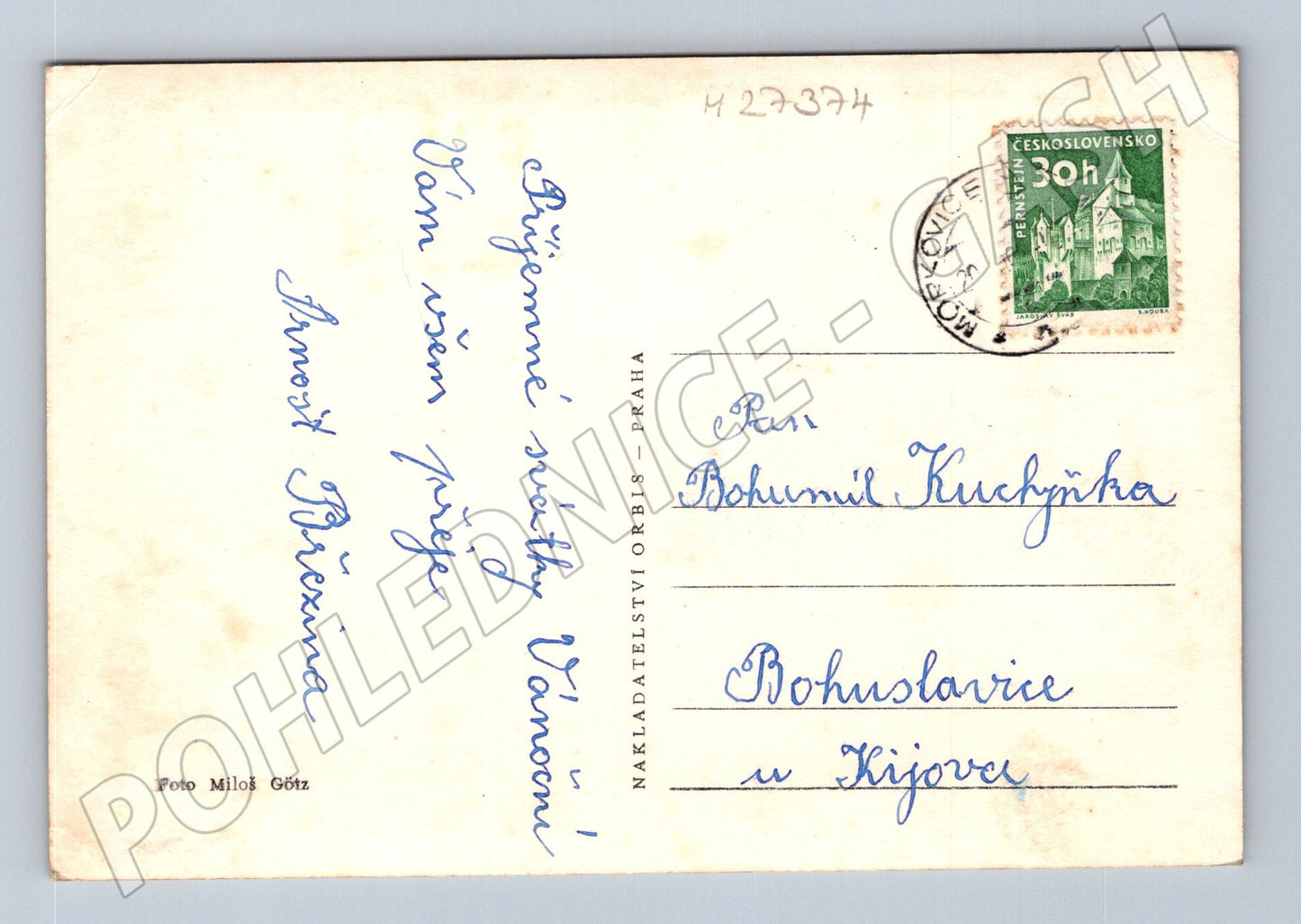 Pohlednice Vánoční borovicové jehličí a svíčka 1953 (M27374)