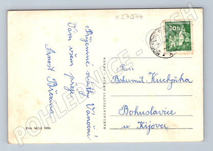 Pohlednice Vánoční borovicové jehličí a svíčka 1953 (M27374)