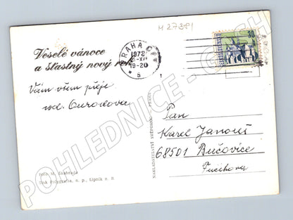Pohlednice vánoční zátiší s vánočkou a jablky 1978 (M27381)