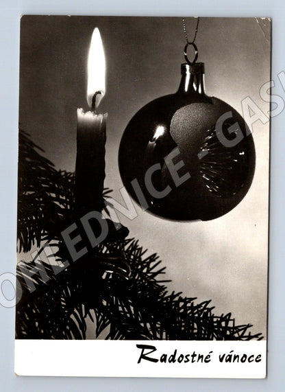 Pohlednice vánoční motiv svíčka ozdoba 1957 (M27383)