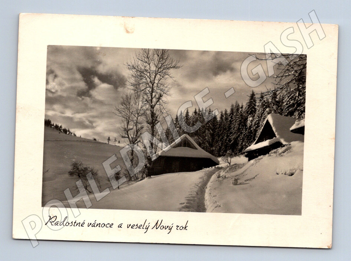 Pohlednice zimní krajina chalupy 1958 (M27390)