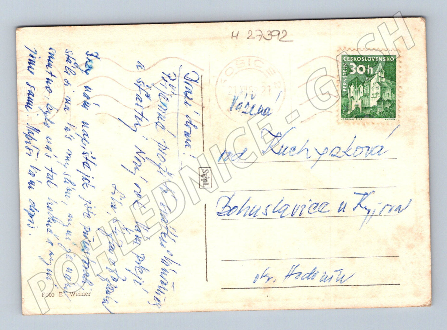 Pohlednice Slovensko Vánoční pozdrav Vážeč ~1950 (M27392)
