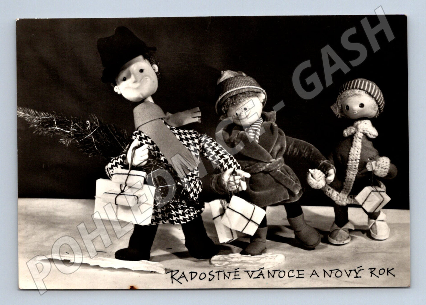 Pohlednice RADOSTNÉ VÁNOCE A NOVÝ ROK loutky (M27403)