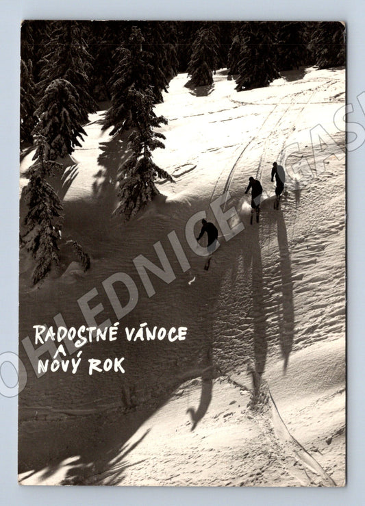 Pohlednice lyžaři Vánoce Nový rok 1964 (M27405)