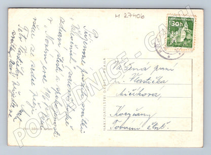 Pohlednice Vánoční pozdrav osoba s dřívím 1946 (M27406)