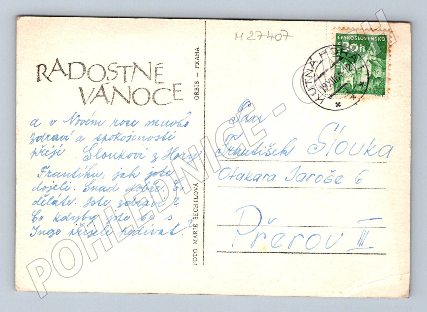 Pohlednice Vánoce dítě Marie Šechtlová 1950 (M27407)