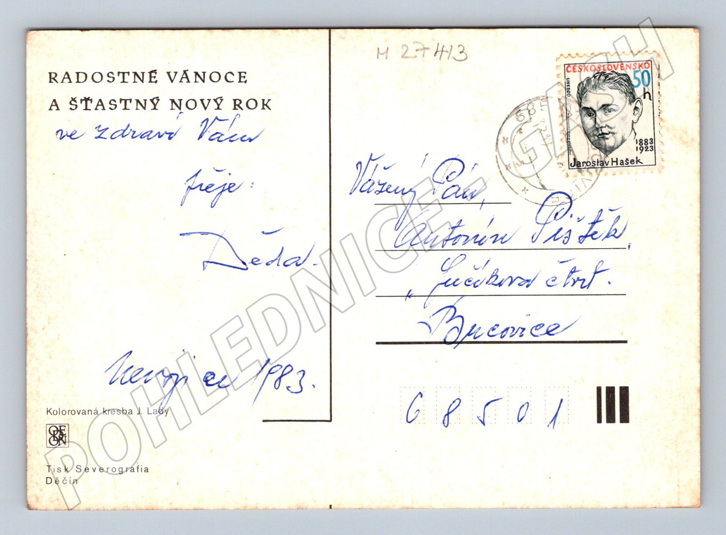 Pohlednice zimní motiv Josef Lada 1983 (M27413)