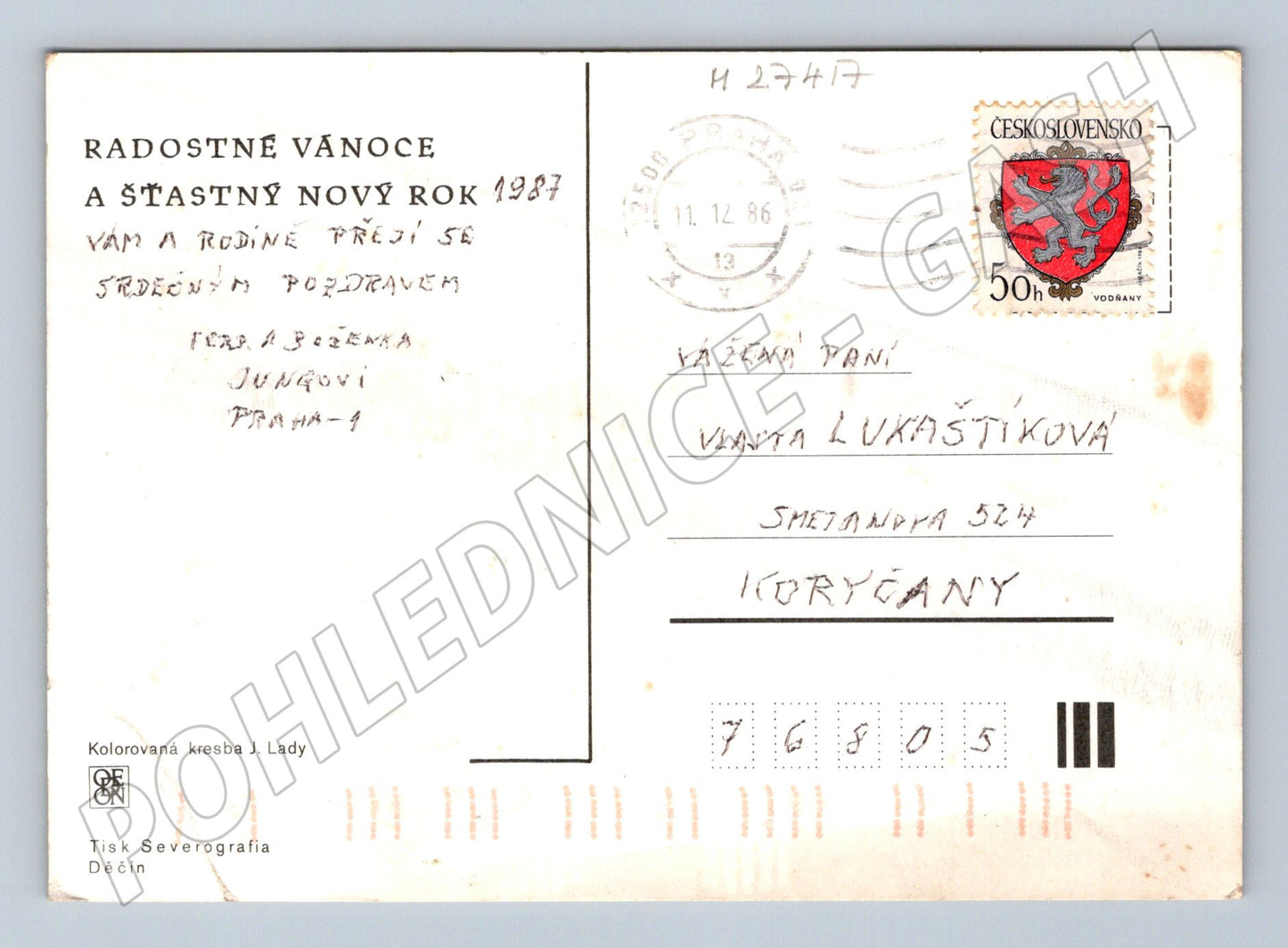 Pohlednice Josef Lada vánoční motiv 1986/1987 (M27417)