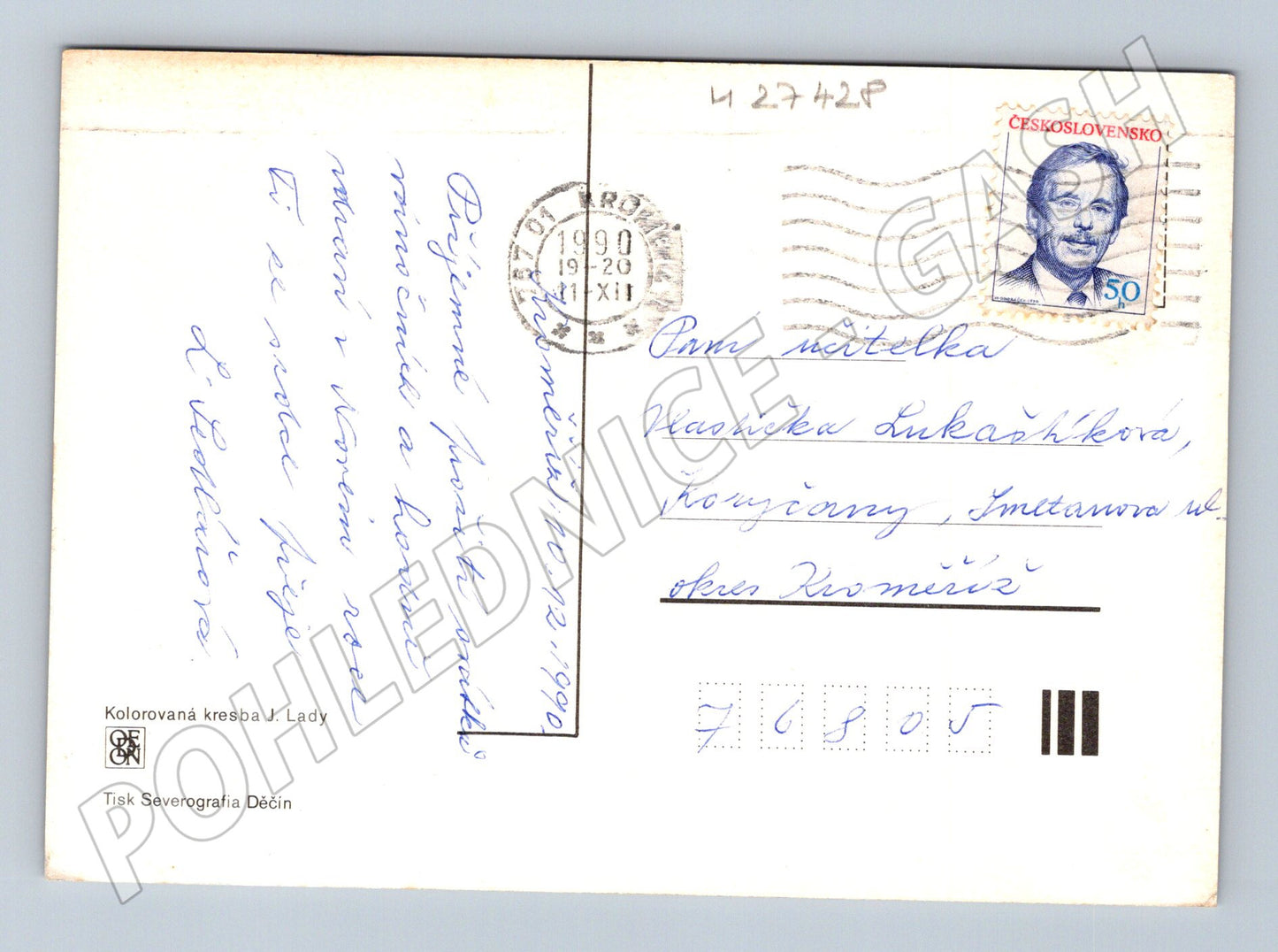 Pohlednice Zimní motiv myslivci a lesníci 1990 (M27428)