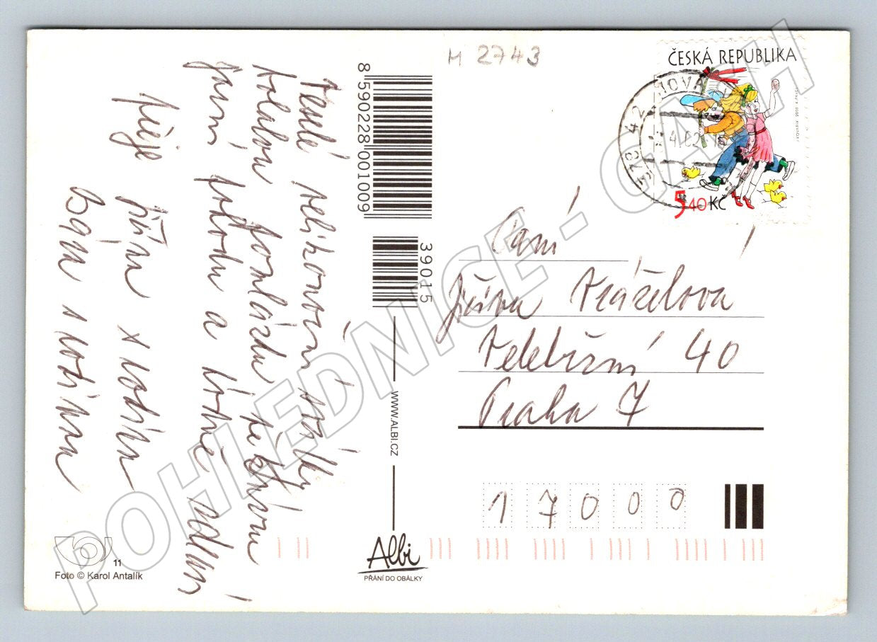 Pohlednice kraslice a jarní květiny (M2743)